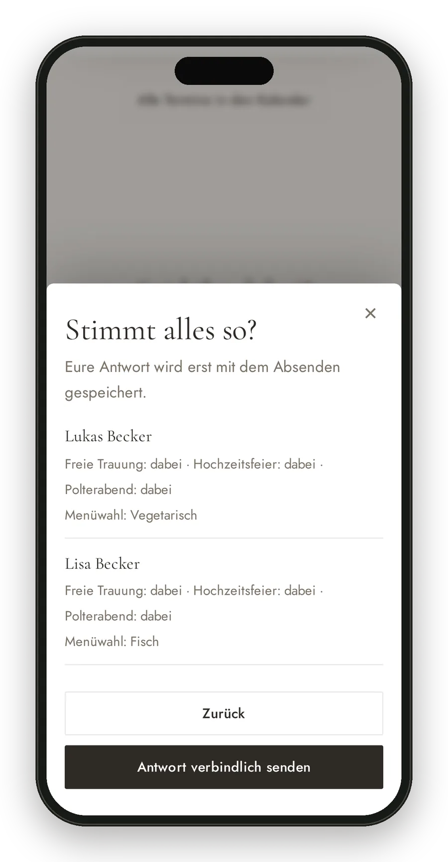 Zusammenfassung vor dem verbindlichen Absenden